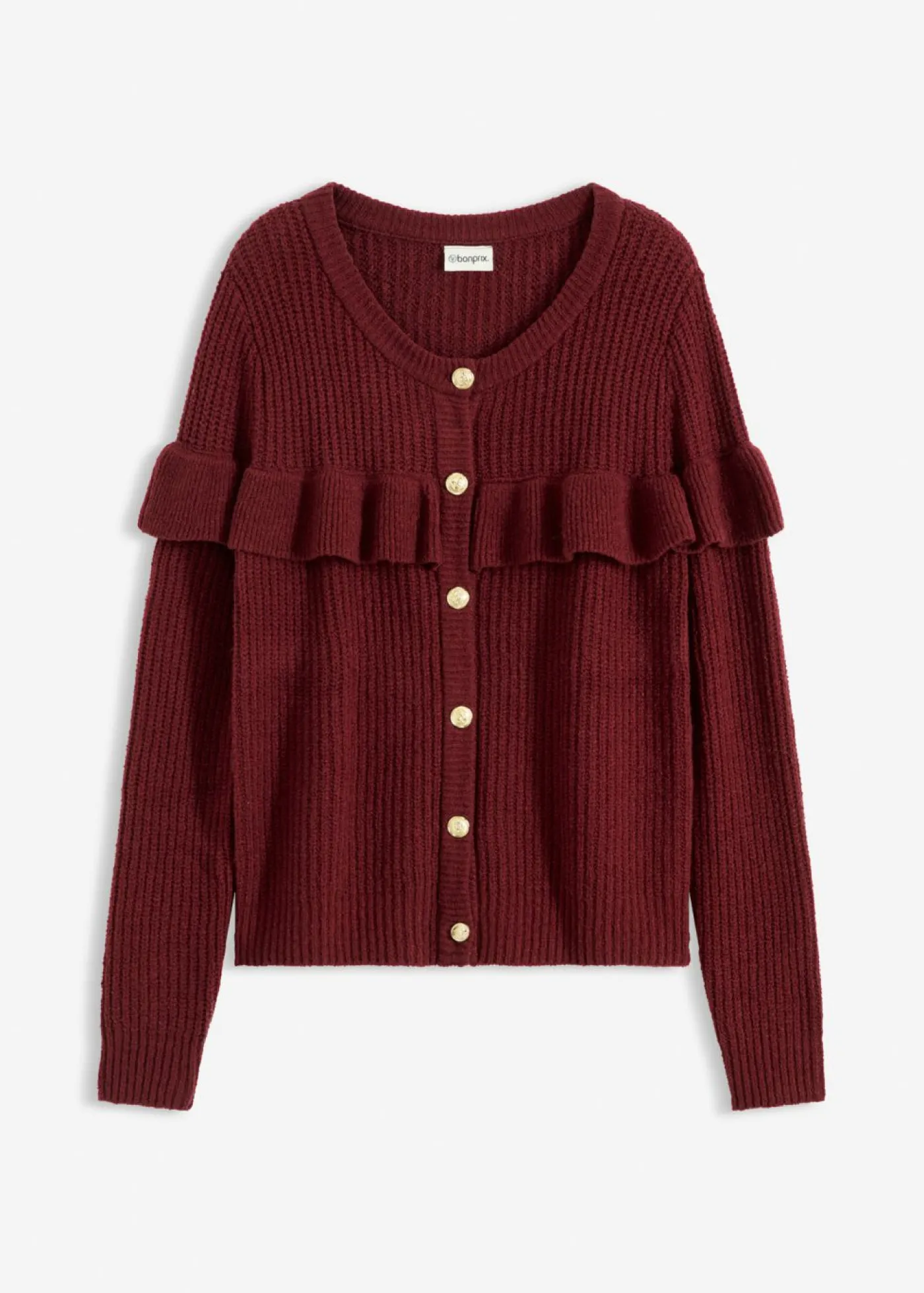 bonprix bonprix Chaqueta de punto fino de mezcla de algodón Rojo rubí Online