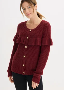 bonprix bonprix Chaqueta de punto fino de mezcla de algodón Rojo rubí Online