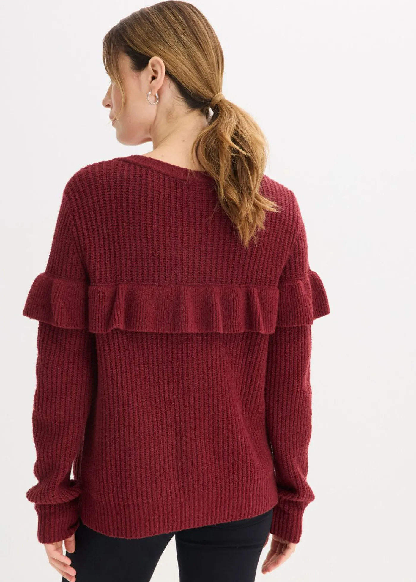 bonprix bonprix Chaqueta de punto fino de mezcla de algodón Rojo rubí Online