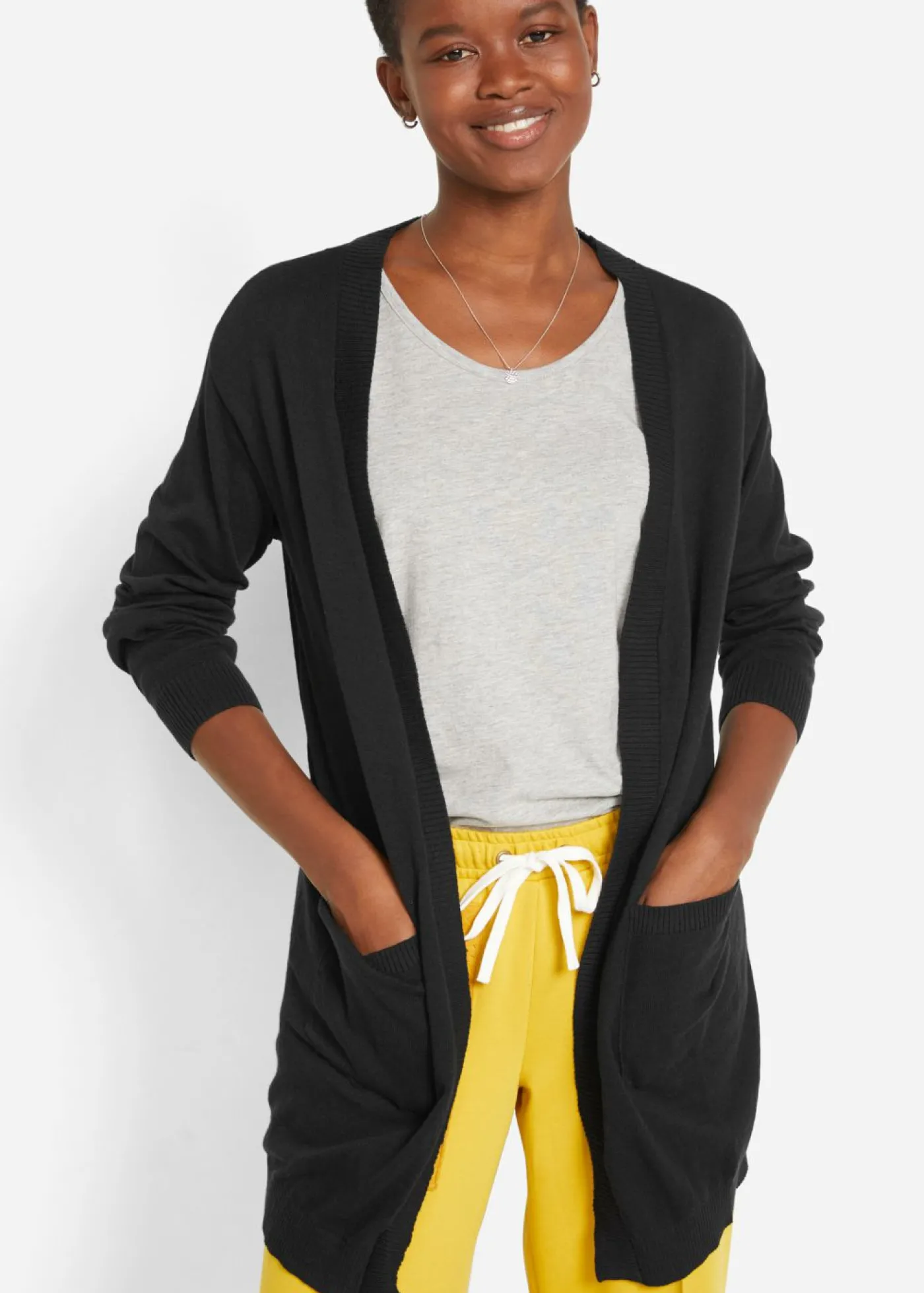 bonprix bonprix Chaqueta de punto fino de algodón Negro Discount