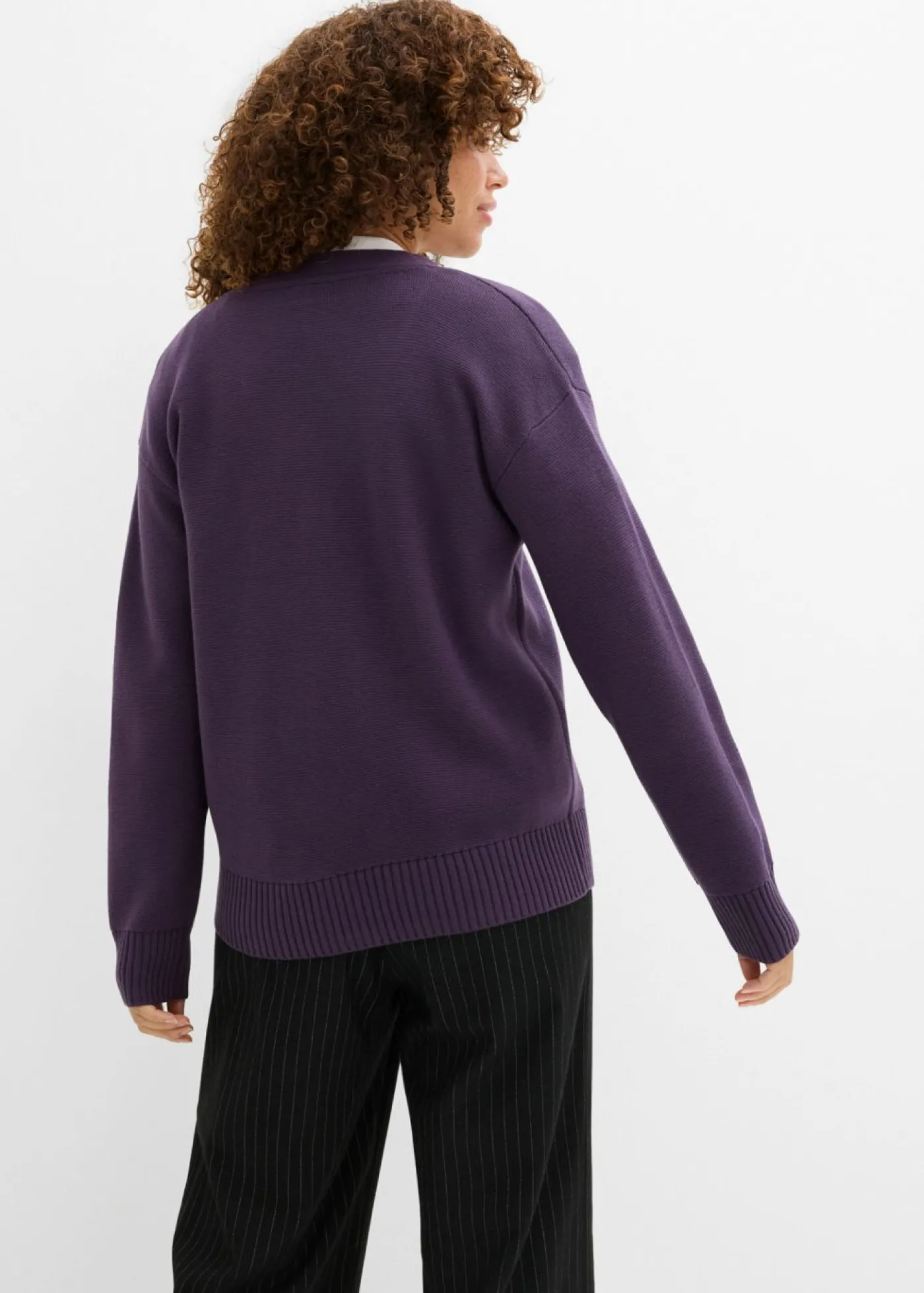 bonprix bonprix Chaqueta de punto fino Milano de canalé Ciruela Sale