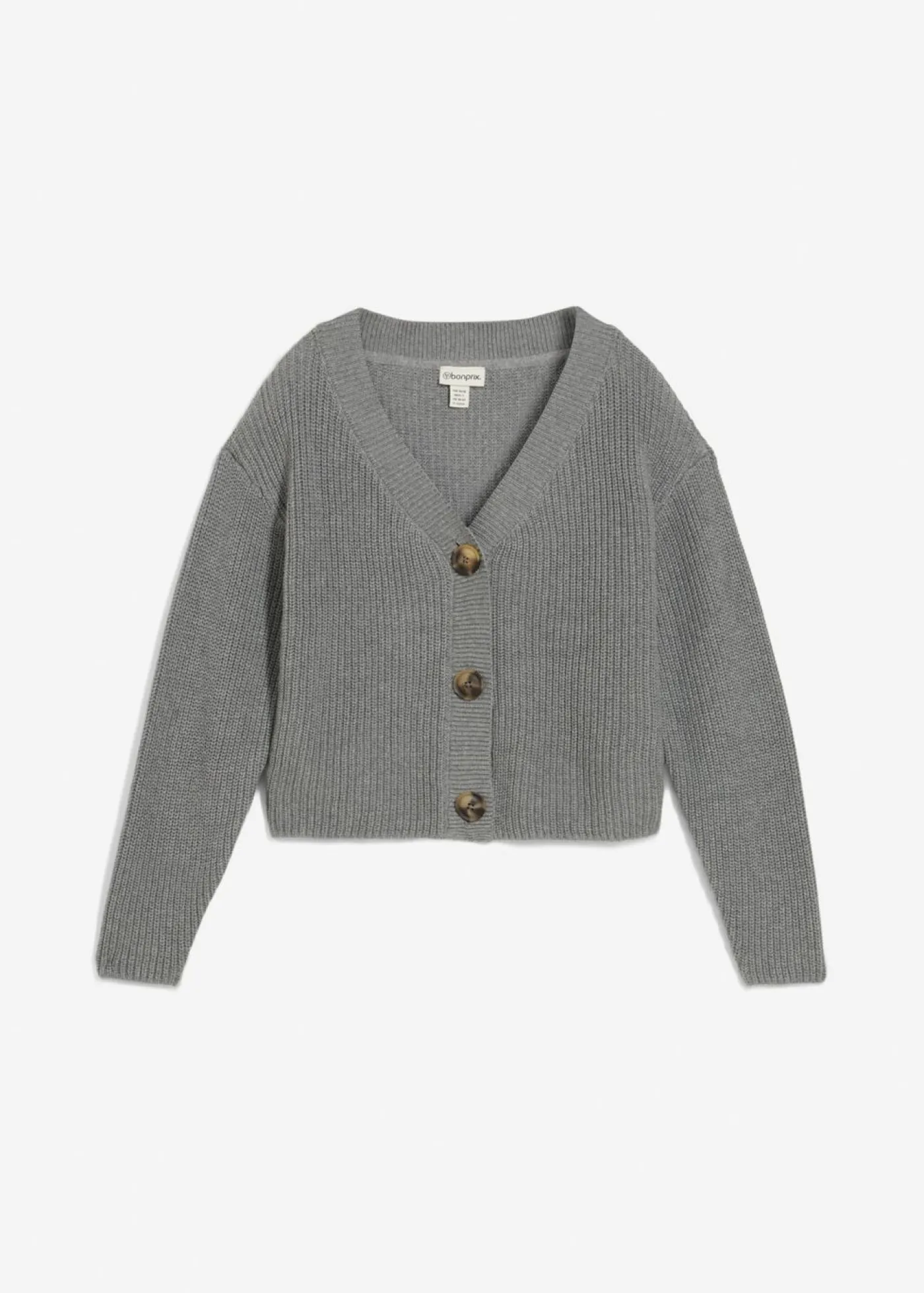 bonprix bonprix Chaqueta de punto grueso de algodón puro Gris jaspeado New