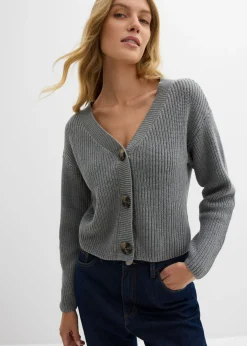 bonprix bonprix Chaqueta de punto grueso de algodón puro Gris jaspeado New