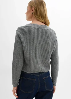 bonprix bonprix Chaqueta de punto grueso de algodón puro Gris jaspeado New