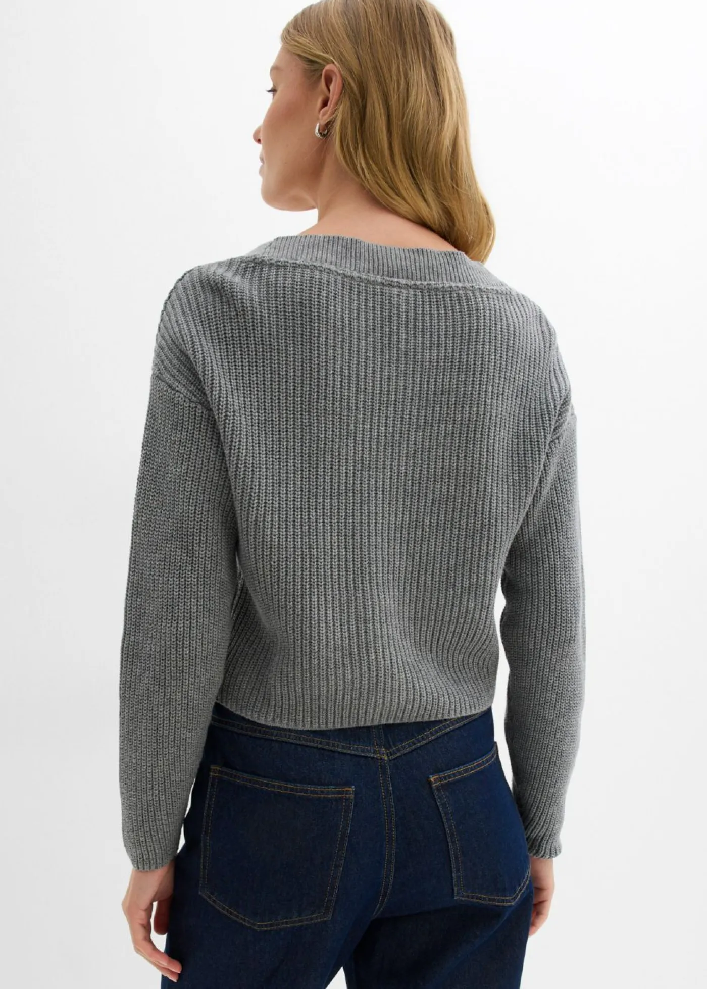 bonprix bonprix Chaqueta de punto grueso de algodón puro Gris jaspeado New