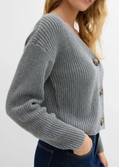 bonprix bonprix Chaqueta de punto grueso de algodón puro Gris jaspeado New
