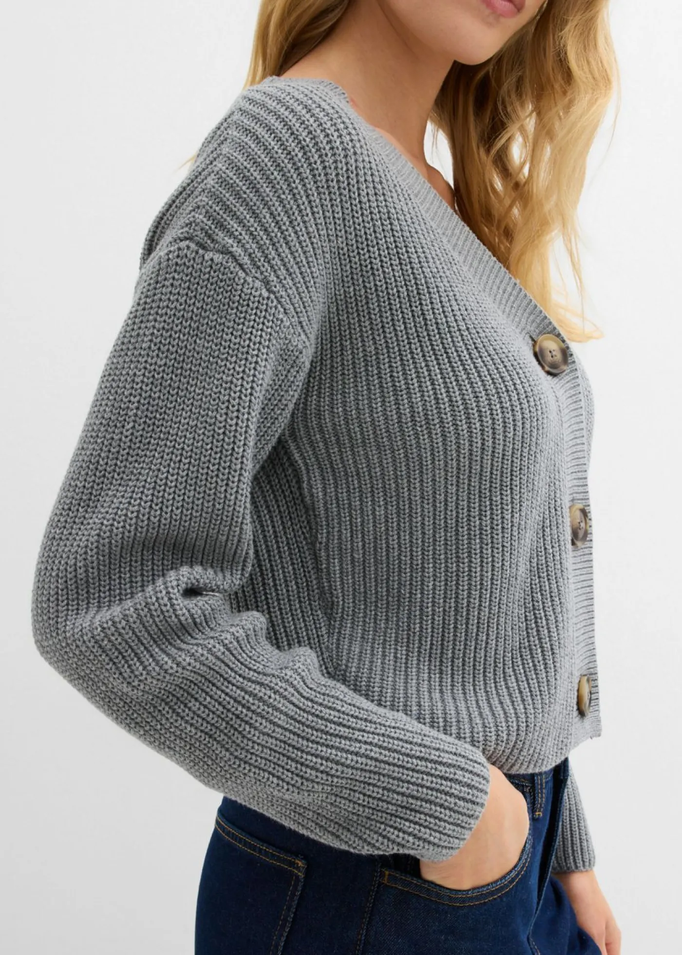 bonprix bonprix Chaqueta de punto grueso de algodón puro Gris jaspeado New