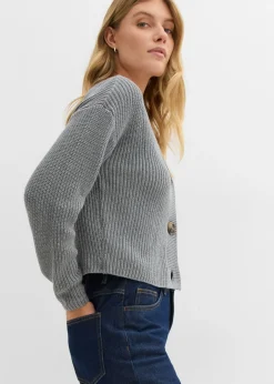 bonprix bonprix Chaqueta de punto grueso de algodón puro Gris jaspeado New