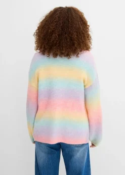 bonprix bonprix Chaqueta de punto grueso en suave mezcla de lana azul pálido/rosa pálido/amarillo/púrpura Sale