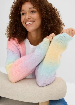 bonprix bonprix Chaqueta de punto grueso en suave mezcla de lana azul pálido/rosa pálido/amarillo/púrpura Sale
