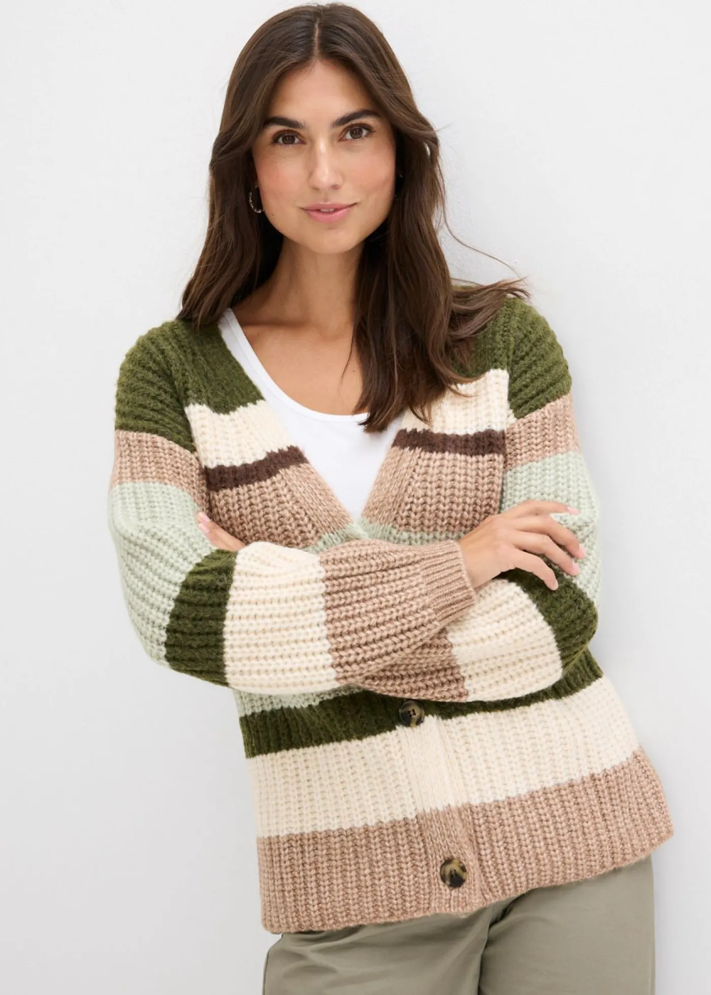 bonprix bonprix Chaqueta de punto grueso con degradado cromático caqui oscuro New