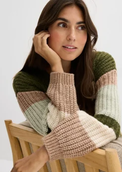 bonprix bonprix Chaqueta de punto grueso con degradado cromático caqui oscuro New