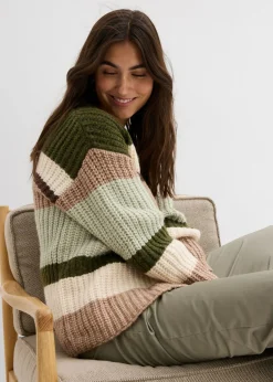 bonprix bonprix Chaqueta de punto grueso con degradado cromático caqui oscuro New
