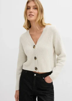 bonprix bonprix Chaqueta de punto grueso de algodón puro blanco lana moteado Hot