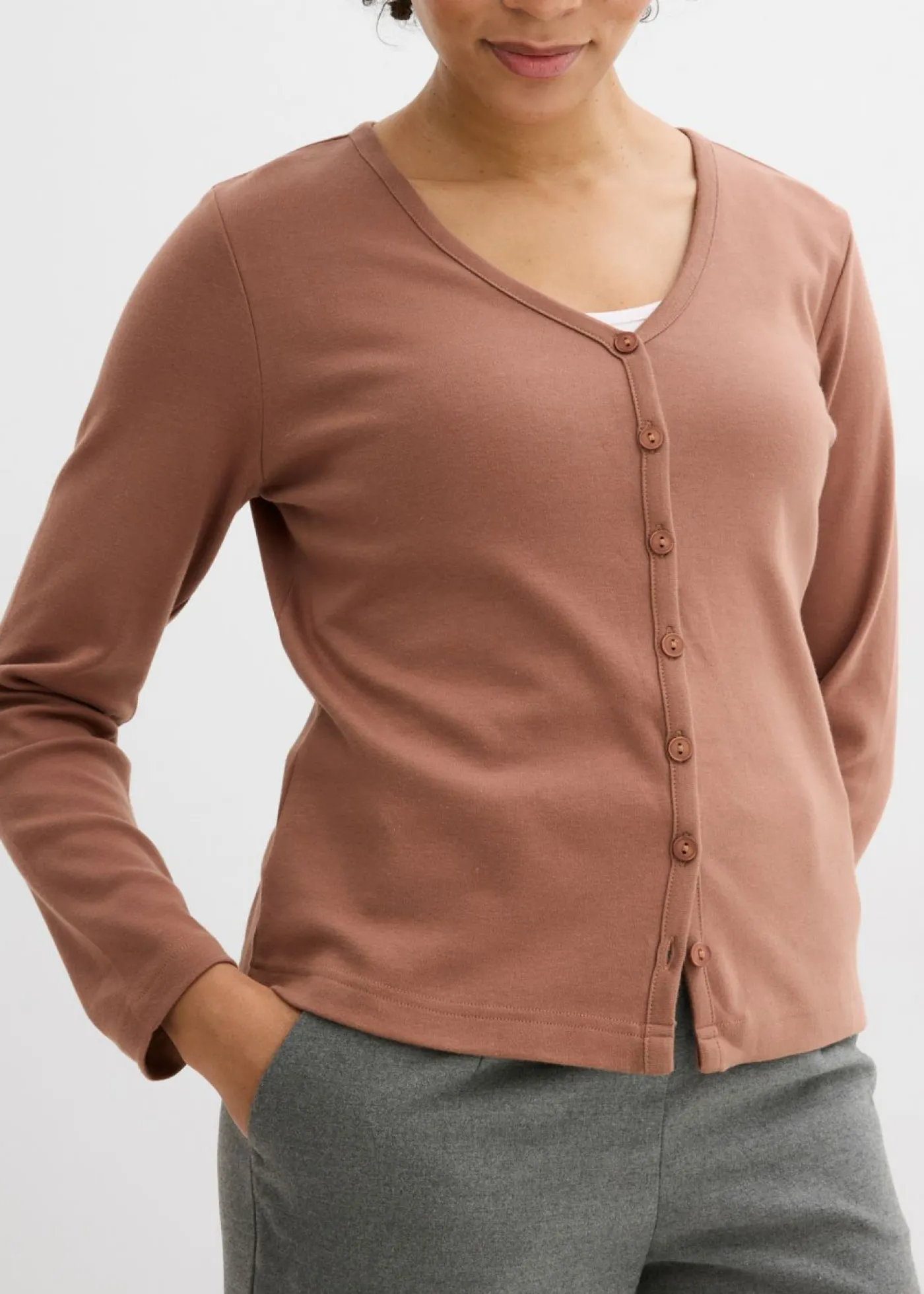 bonprix bonprix Chaqueta de punto grueso de algodón orgánico puro Marrón castaño Sale