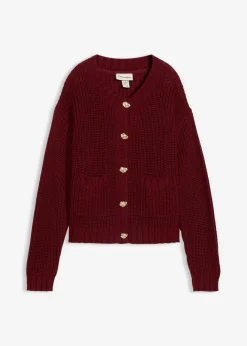 bonprix bonprix Chaqueta de punto grueso con botones con efecto martillado Rojo rubí New