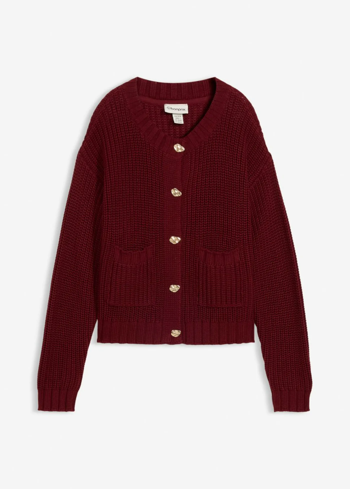 bonprix bonprix Chaqueta de punto grueso con botones con efecto martillado Rojo rubí New
