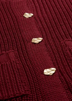 bonprix bonprix Chaqueta de punto grueso con botones con efecto martillado Rojo rubí New