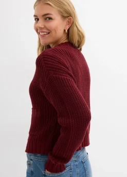 bonprix bonprix Chaqueta de punto grueso con botones con efecto martillado Rojo rubí New