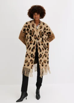 bonprix bonprix Chaqueta de punto holgada estampado leo beige-negro-marrón