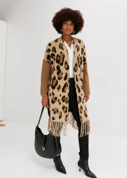 bonprix bonprix Chaqueta de punto holgada estampado leo beige-negro-marrón