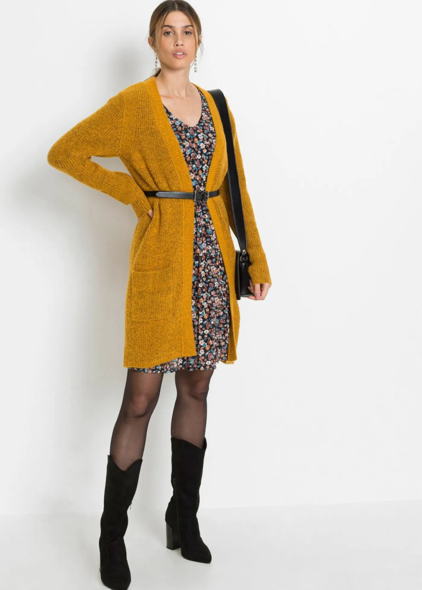 bonprix bonprix Chaqueta de punto larga Marrón miel jaspeado