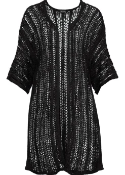 bonprix bonprix Chaqueta de punto larga con calados Negro Hot