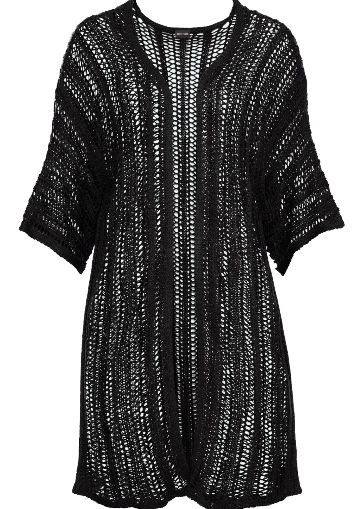 bonprix bonprix Chaqueta de punto larga con calados Negro Hot