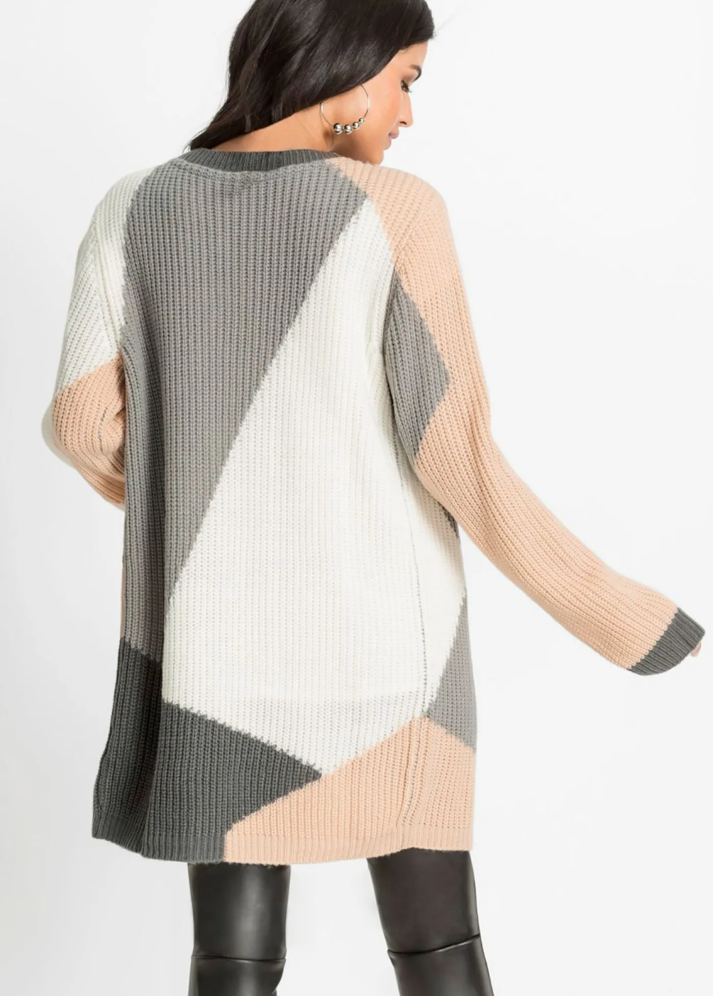 bonprix bonprix Chaqueta de punto oversize Beige/blanco lana/antracita/gris Best