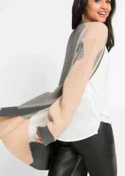 bonprix bonprix Chaqueta de punto oversize Beige/blanco lana/antracita/gris Best