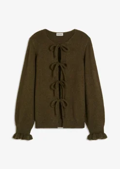 bonprix bonprix Chaqueta de punto oversize de suave mezcla de lana verde oliva oscuro/verde oliva mate moteado
