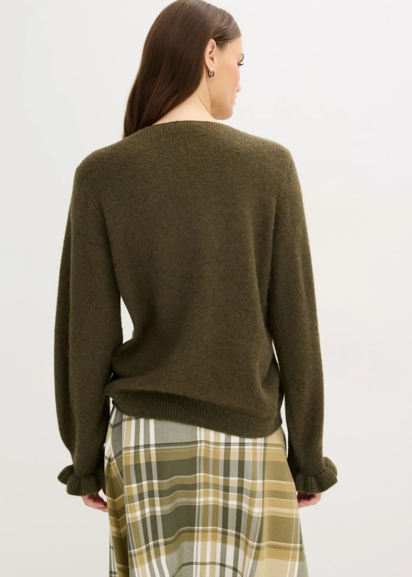 bonprix bonprix Chaqueta de punto oversize de suave mezcla de lana verde oliva oscuro/verde oliva mate moteado