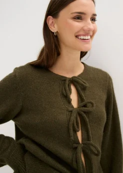 bonprix bonprix Chaqueta de punto oversize de suave mezcla de lana verde oliva oscuro/verde oliva mate moteado