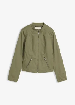 bonprix bonprix Chaqueta de sarga de algodón con insertos elásticos en los laterales Verde oliva