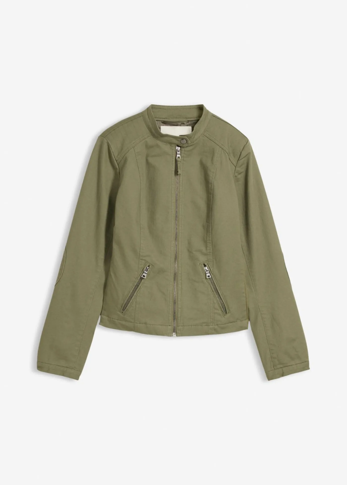bonprix bonprix Chaqueta de sarga de algodón con insertos elásticos en los laterales Verde oliva
