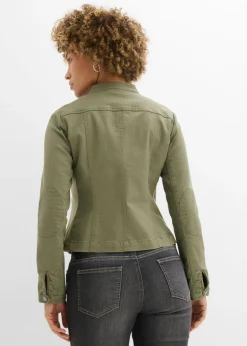 bonprix bonprix Chaqueta de sarga de algodón con insertos elásticos en los laterales Verde oliva