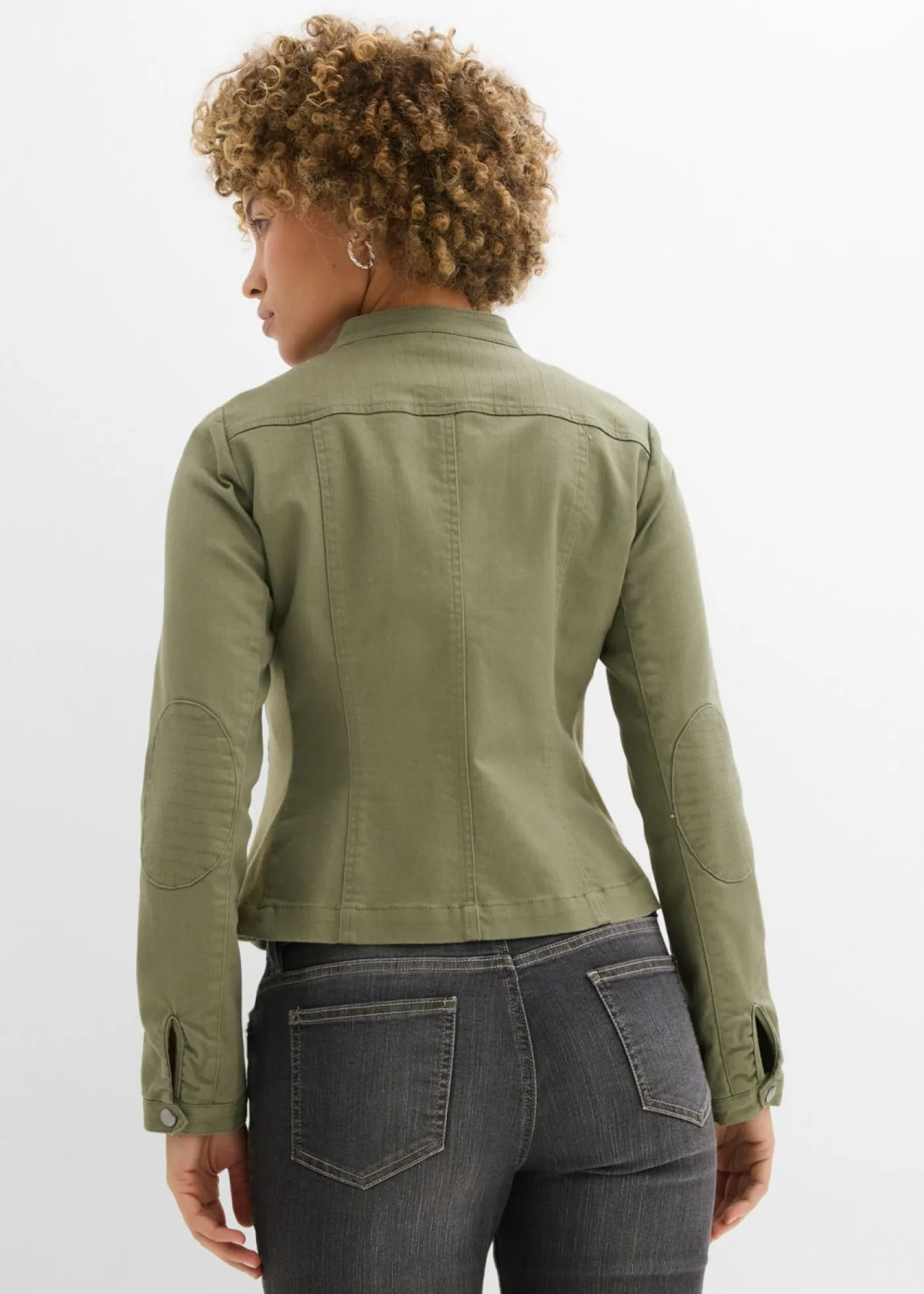 bonprix bonprix Chaqueta de sarga de algodón con insertos elásticos en los laterales Verde oliva