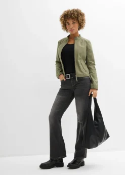 bonprix bonprix Chaqueta de sarga de algodón con insertos elásticos en los laterales Verde oliva