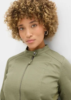 bonprix bonprix Chaqueta de sarga de algodón con insertos elásticos en los laterales Verde oliva