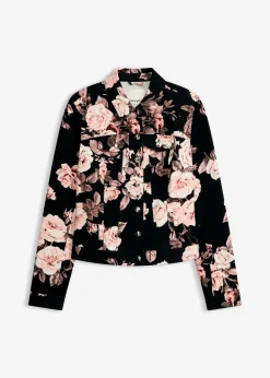 bonprix bonprix Chaqueta de sarga de algodón negro/rosa pálido/rosa pálido Discount