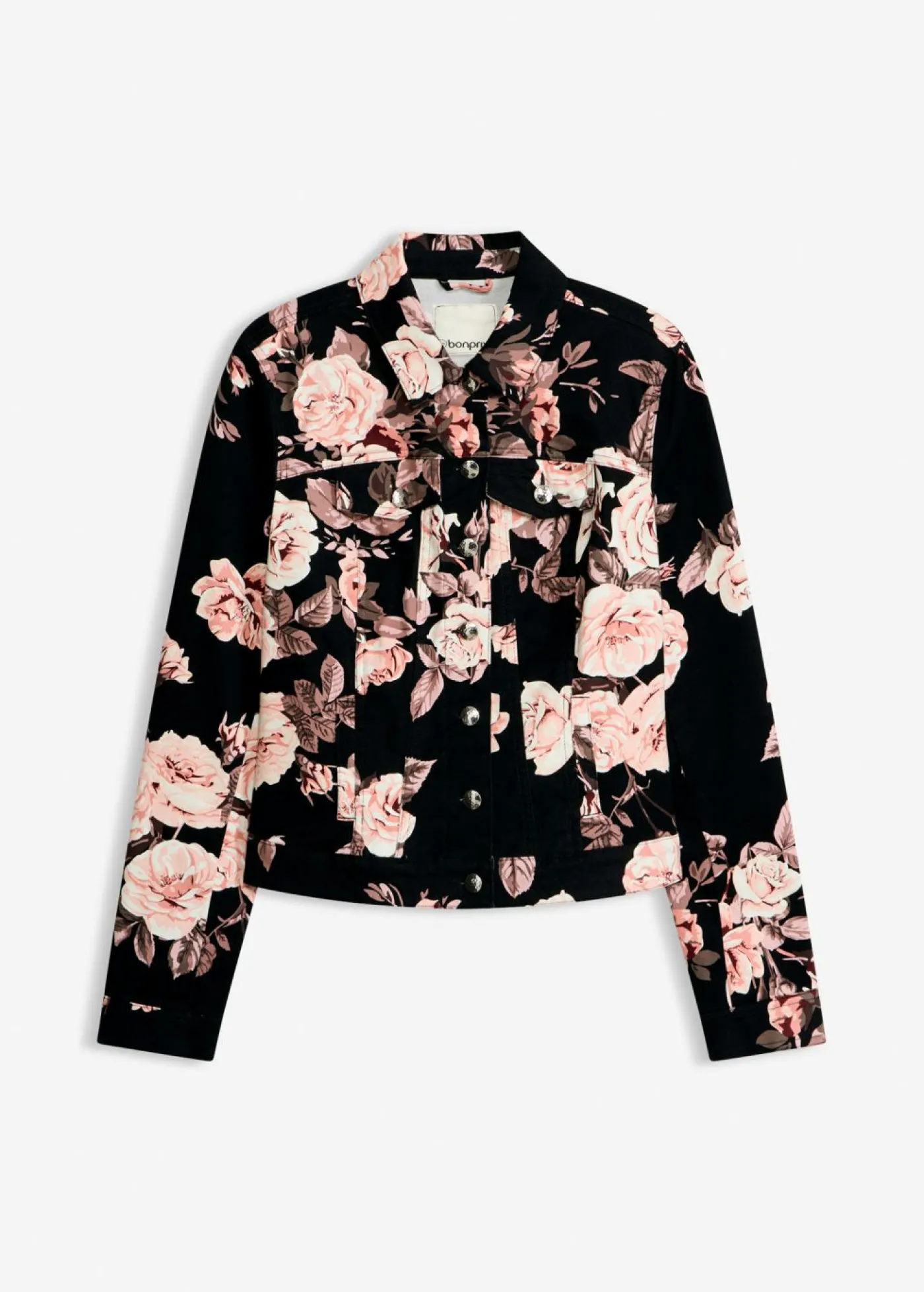 bonprix bonprix Chaqueta de sarga de algodón negro/rosa pálido/rosa pálido Discount