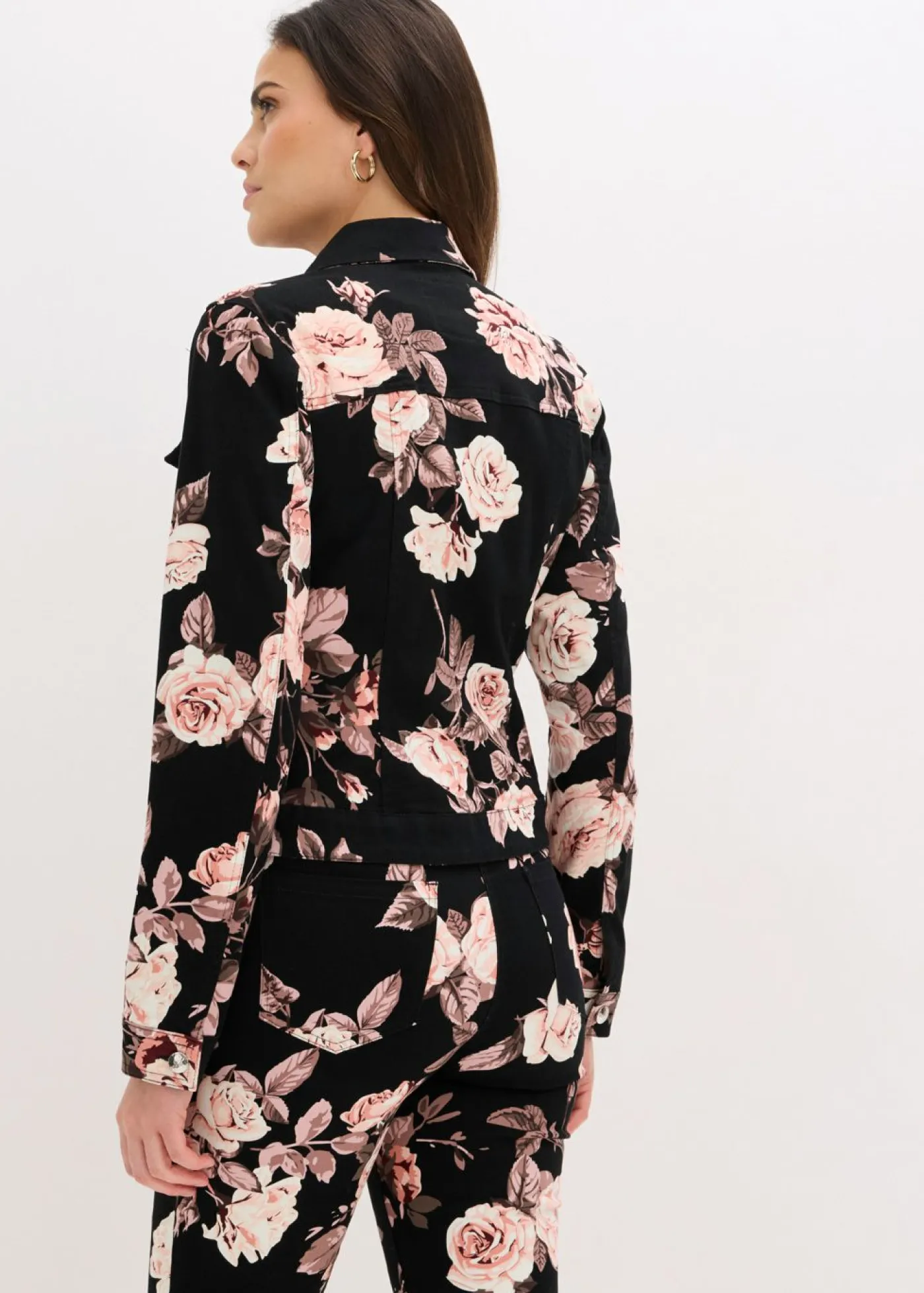 bonprix bonprix Chaqueta de sarga de algodón negro/rosa pálido/rosa pálido Discount