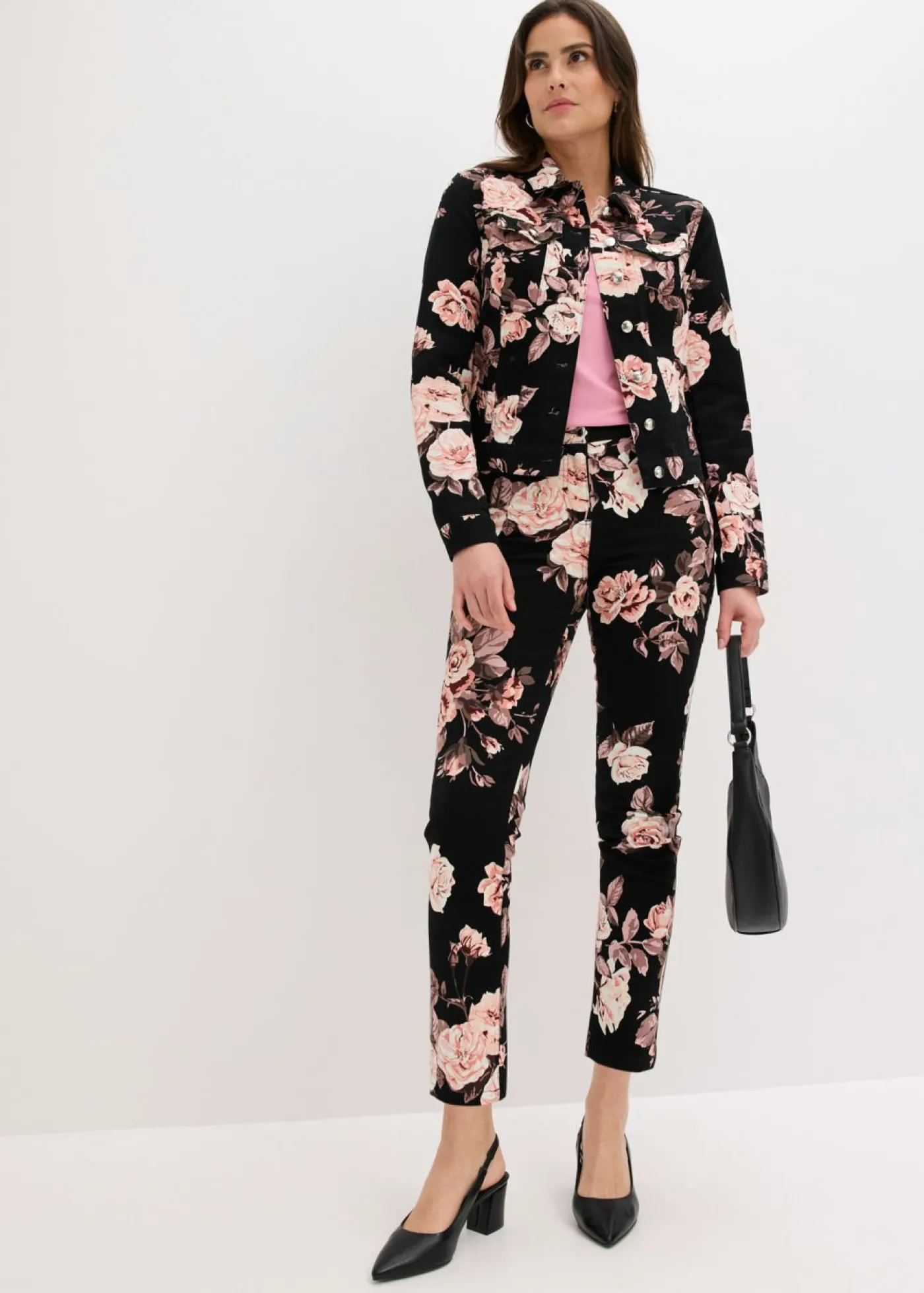 bonprix bonprix Chaqueta de sarga de algodón negro/rosa pálido/rosa pálido Discount