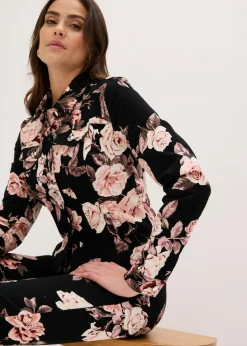 bonprix bonprix Chaqueta de sarga de algodón negro/rosa pálido/rosa pálido Discount