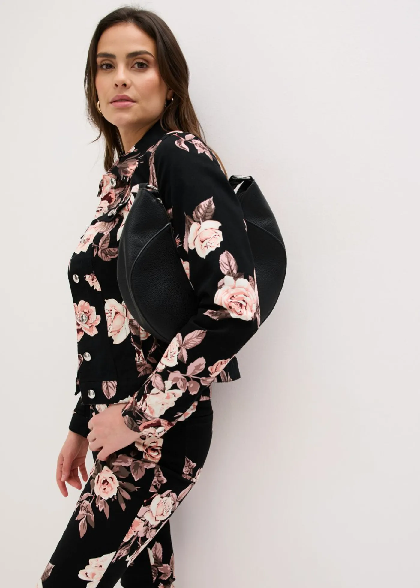 bonprix bonprix Chaqueta de sarga de algodón negro/rosa pálido/rosa pálido Discount