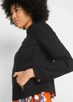 bonprix bonprix Chaqueta de sarga de algodón con insertos elásticos en los laterales Negro Sale
