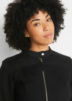 bonprix bonprix Chaqueta de sarga de algodón con insertos elásticos en los laterales Negro Sale