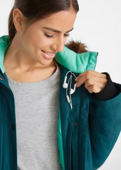 bonprix bonprix Chaqueta funcional de trekking con capucha, diseño largo y tejido impermeable Verde azulado Online