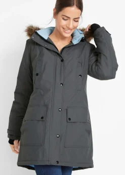 bonprix bonprix Chaqueta funcional de trekking con capucha, diseño largo y tejido impermeable pizarra