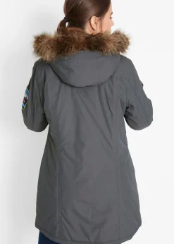 bonprix bonprix Chaqueta funcional de trekking con capucha, diseño largo y tejido impermeable pizarra